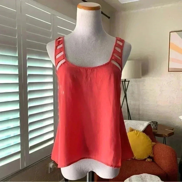 Garage Tops - Garage orange pink chiffon flowy cutout tank top
